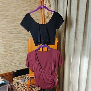 Set Of 2 Black and Burgundy Women's Crop Tops